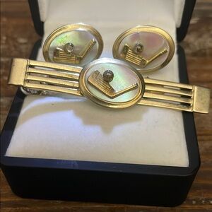 Vintage Gold Golf Cufflinks and Tie Clip Set